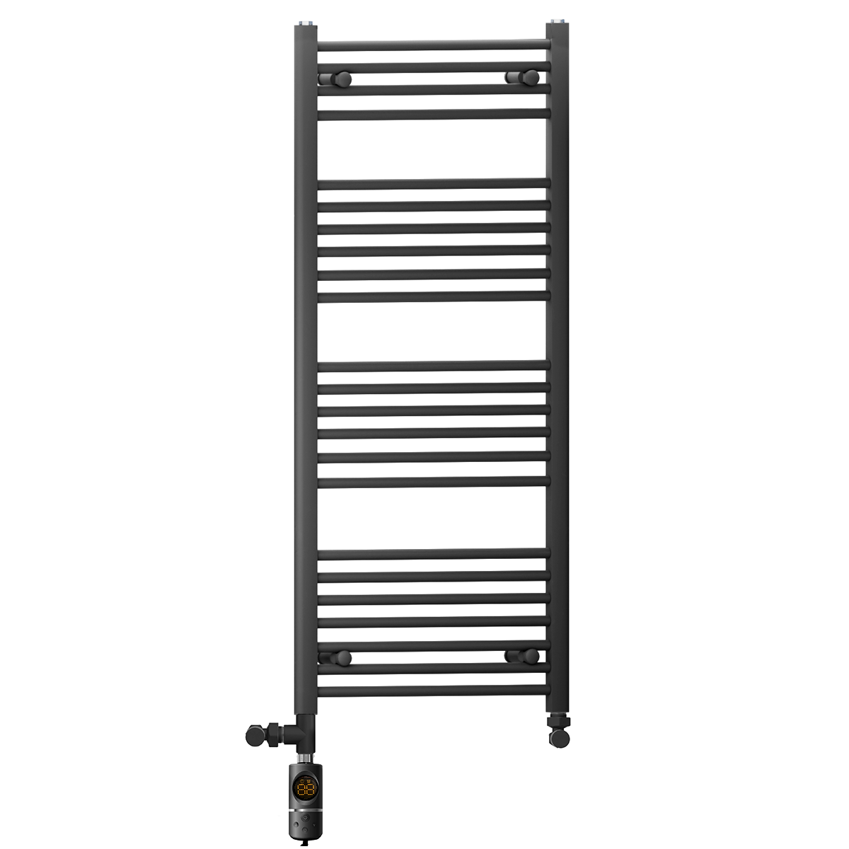  Dual Fuel 400 x 1200mm Straight Matt Black Heated Towel Rail - (incl. Valves + Electric Heating Kit)