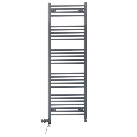 Dual Fuel 450 x 1400mm Straight Anthracite Grey Heated Towel Rail - (incl. Valves + Electric Heating Kit) 