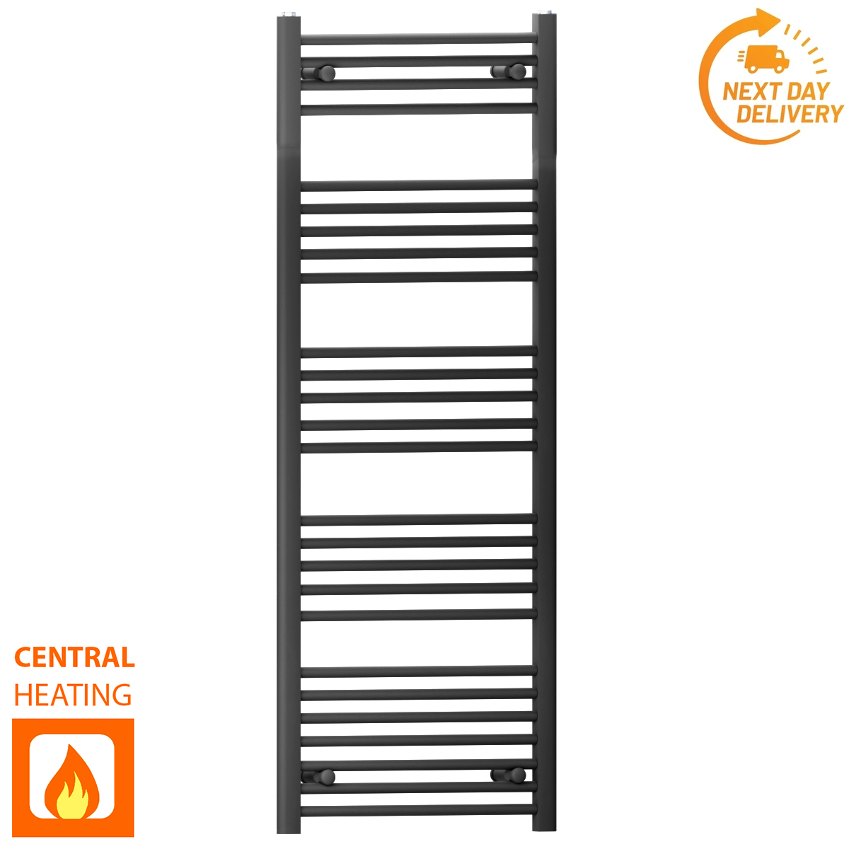  600mm Wide - 1400mm High Flat Black Heated Towel Rail Radiator