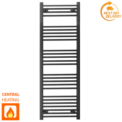  600mm Wide - 1400mm High Flat Black Heated Towel Rail Radiator 