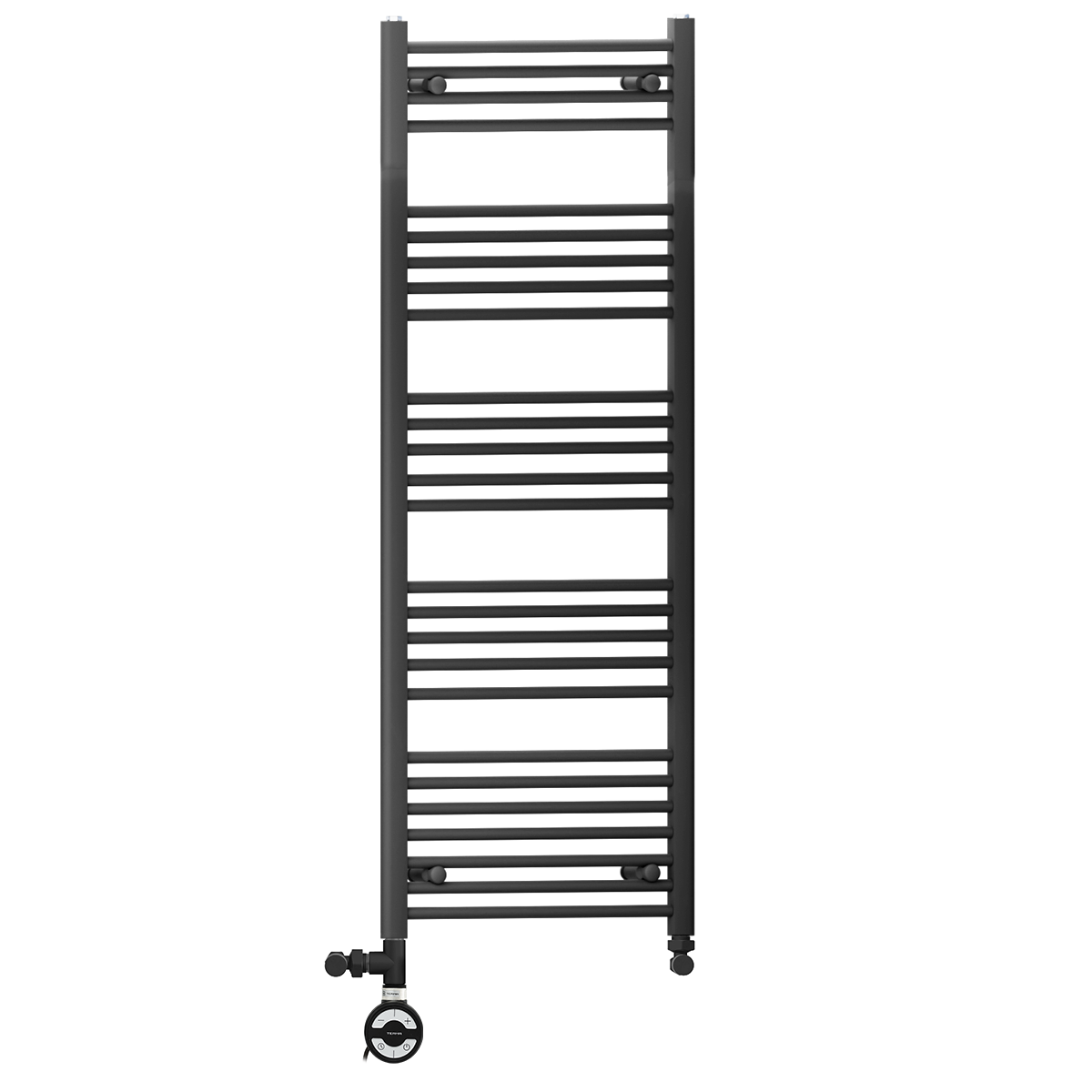  Dual Fuel 600 x 1400mm Straight Matt Black Heated Towel Rail - (incl. Valves + Electric Heating Kit)