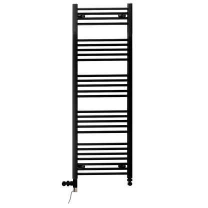  550mm x 1400mm Matt Black Dual Fuel Heated Towel Rail | Flat Ladder 