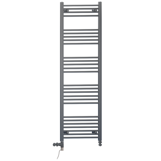 Dual Fuel 500 x 1600mm Straight Anthracite Grey Heated Towel Rail - (incl. Valves + Electric Heating Kit) 