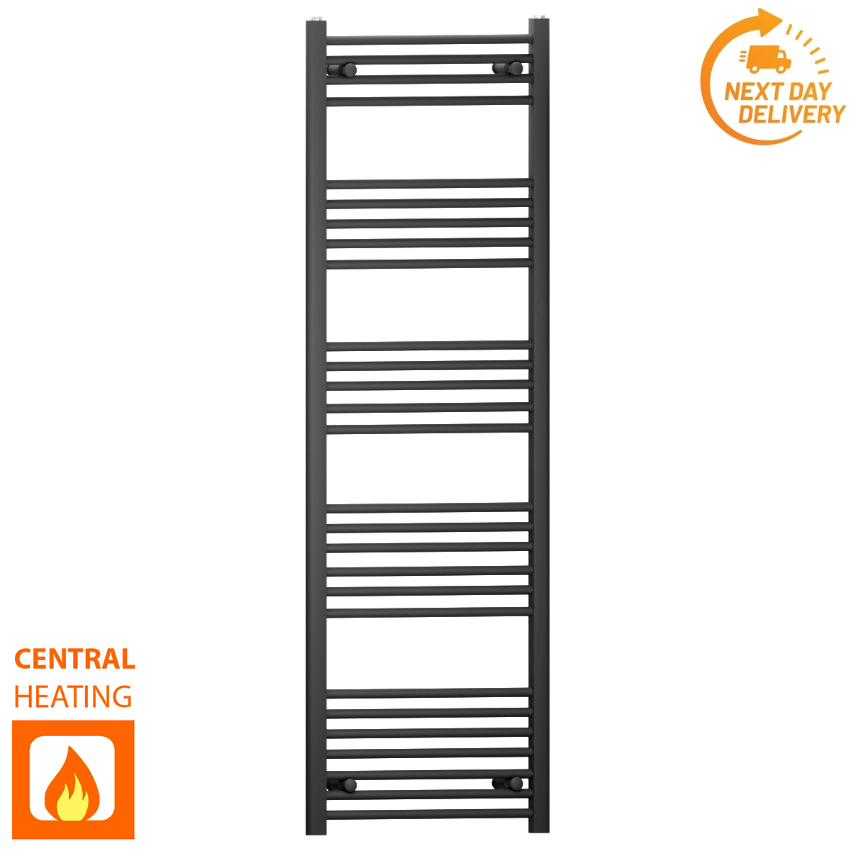  400mm Wide - 1600mm High Flat Black Heated Towel Rail Radiator
