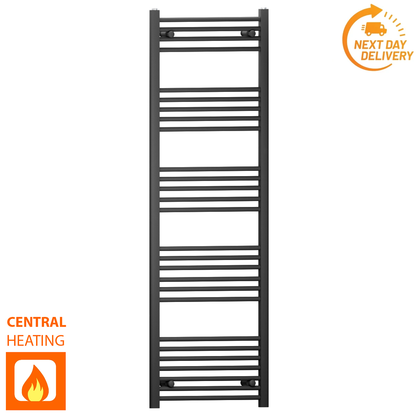  400mm Wide - 1600mm High Flat Black Heated Towel Rail Radiator 