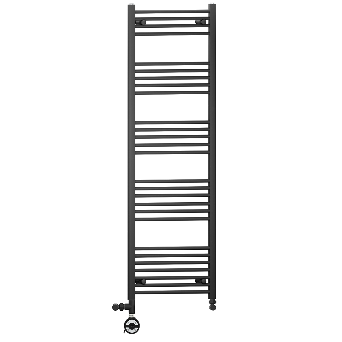  Dual Fuel 450 x 1600mm Straight Matt Black Heated Towel Rail - (incl. Valves + Electric Heating Kit)