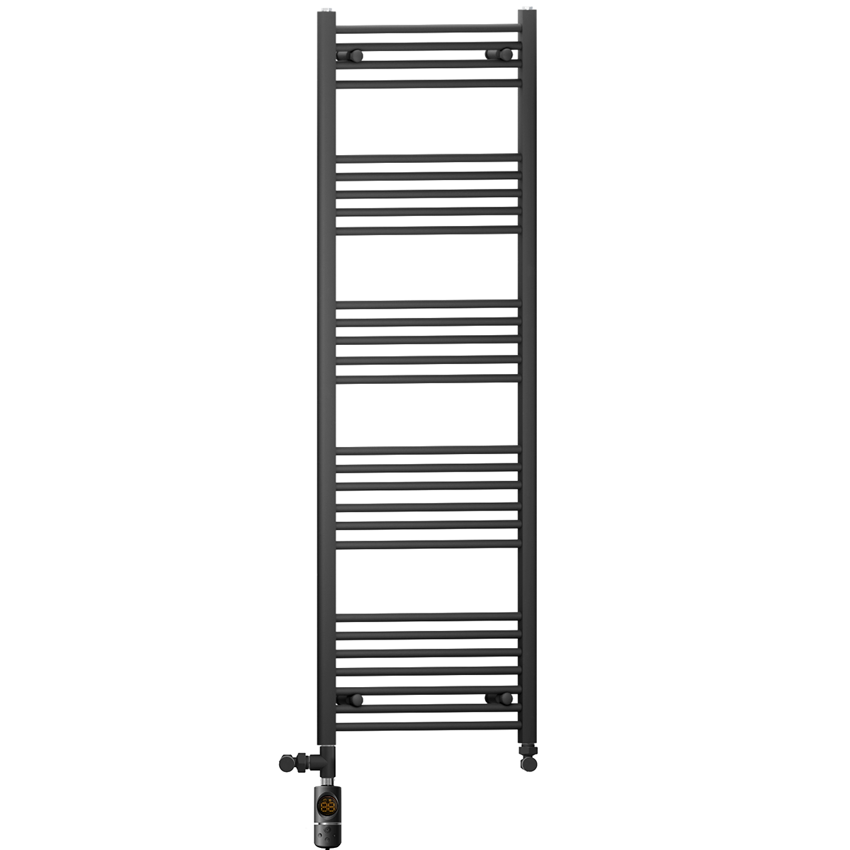  Dual Fuel 450 x 1600mm Straight Matt Black Heated Towel Rail - (incl. Valves + Electric Heating Kit)