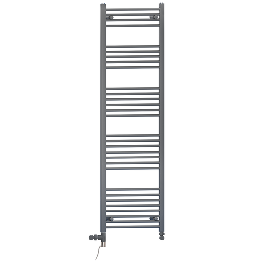 Dual Fuel 450 x 1700mm Straight Anthracite Grey Heated Towel Rail - (incl. Valves + Electric Heating Kit) 