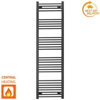  600mm Wide - 1700mm High Flat Black Heated Towel Rail Radiator 