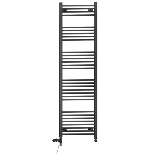 Dual Fuel 500 x 1700mm Straight Matt Black Heated Towel Rail - (incl. Valves + Electric Heating Kit)