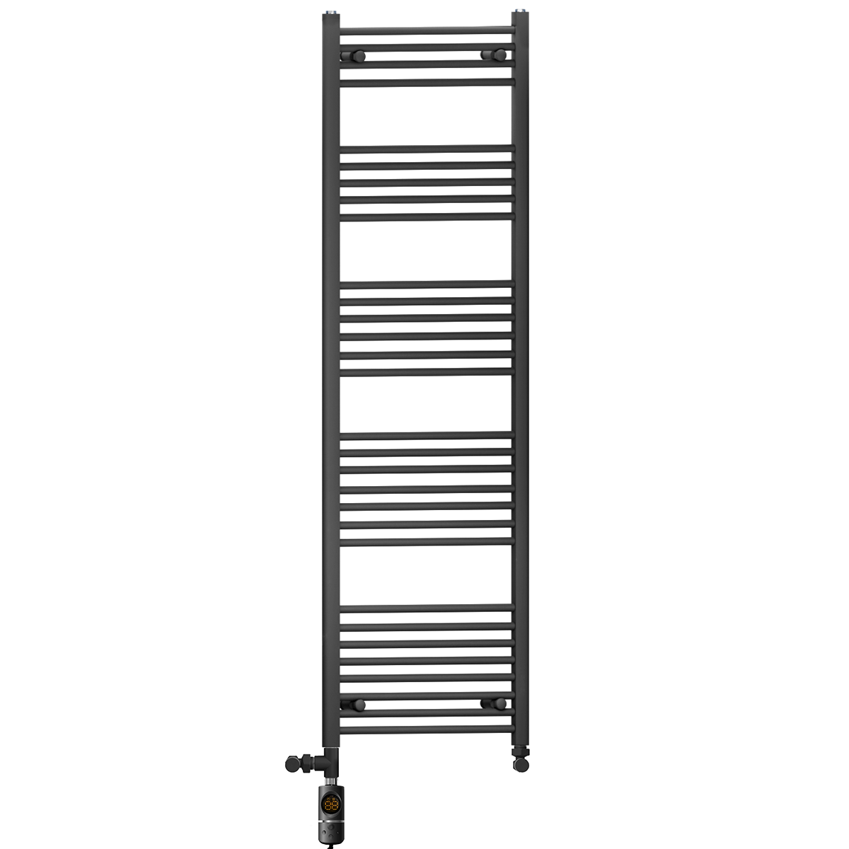  Dual Fuel 450 x 1700mm Straight Matt Black Heated Towel Rail - (incl. Valves + Electric Heating Kit)