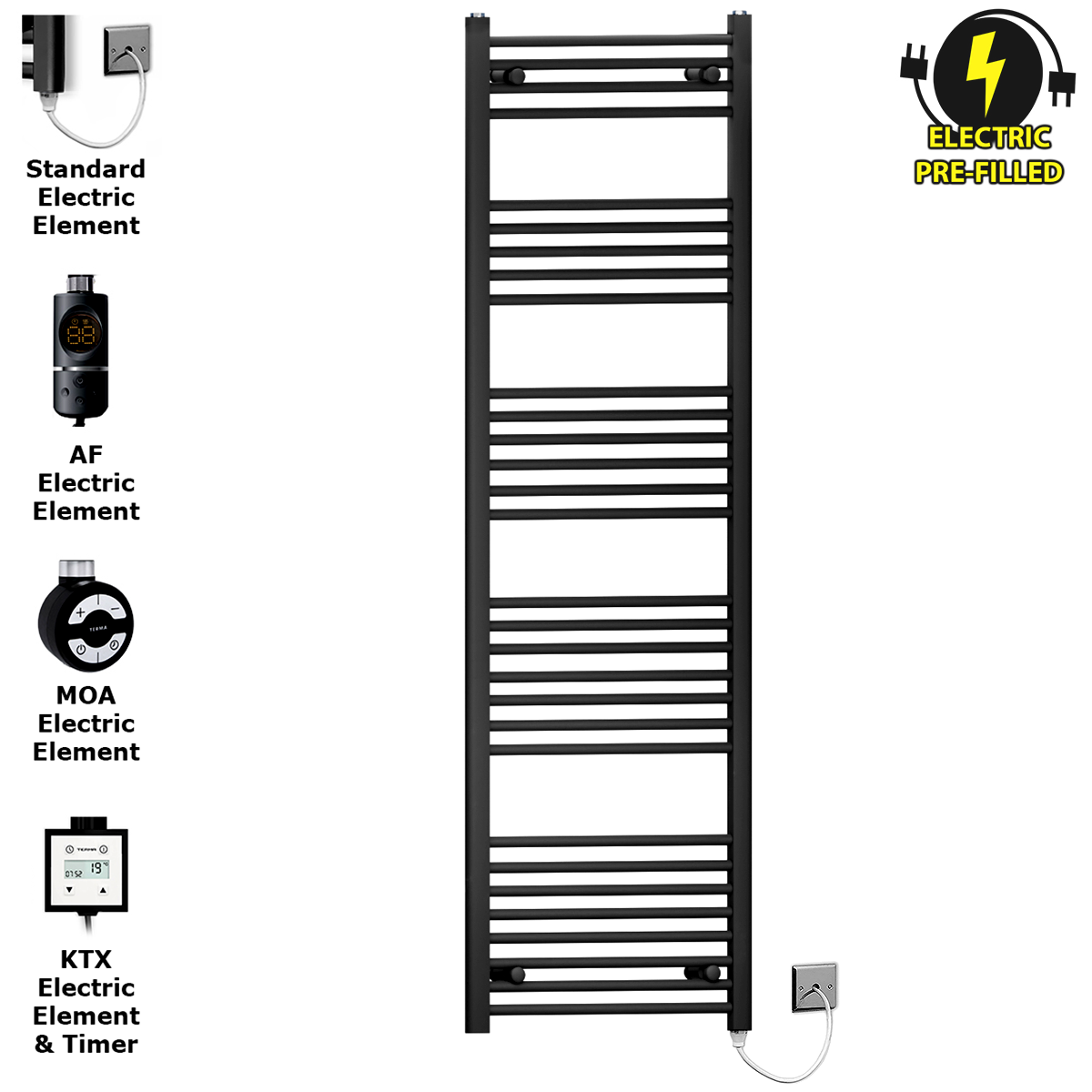  45 170 Matt Black Towel Rail Radiator Heated Warmer Wide High Electric Pre Filled Element All Elements 5c1b361b c5e5 48d5 8109 4f8f320e1531