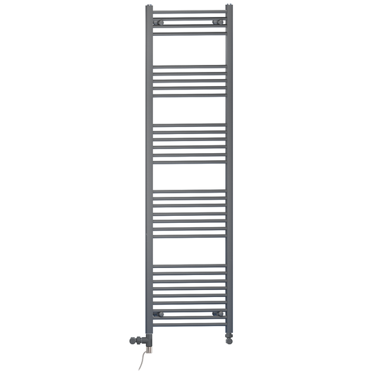 Dual Fuel 450 x 1800mm Straight Anthracite Grey Heated Towel Rail - (incl. Valves + Electric Heating Kit) 
