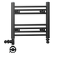 Dual Fuel 600 x 400mm Straight Matt Black Heated Towel Rail - (incl. Valves + Electric Heating Kit) 
