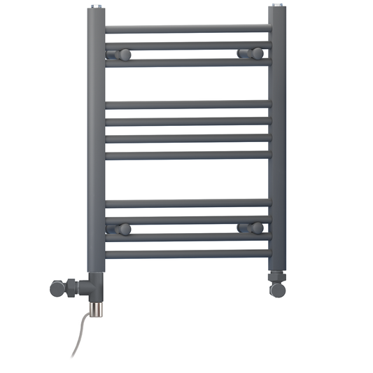 Sèche-serviettes droit bi-énergie 450 x 600 mm gris anthracite (robinets et kit de chauffage électrique inclus) 
