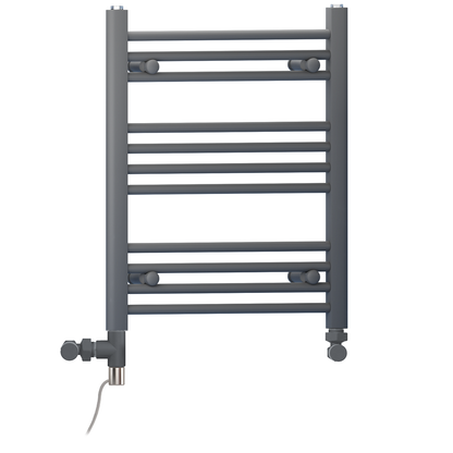  Dual Fuel 550 x 600mm Straight Anthracite Grey Heated Towel Rail - (incl. Valves + Electric Heating Kit) 