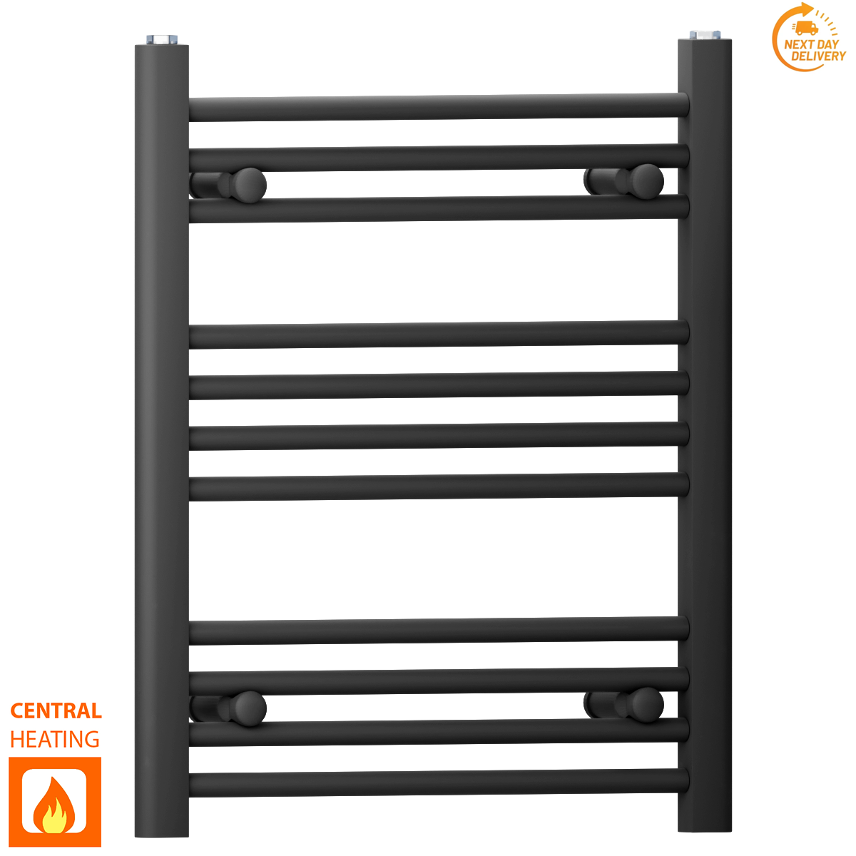  600mm Wide - 600mm High Flat Black Heated Towel Rail Radiator