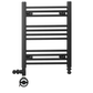 Dual Fuel 600 x 600mm Straight Matt Black Heated Towel Rail - (incl. Valves + Electric Heating Kit) 