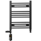 Dual Fuel 500 x 600mm Straight Matt Black Heated Towel Rail - (incl. Valves + Electric Heating Kit) 