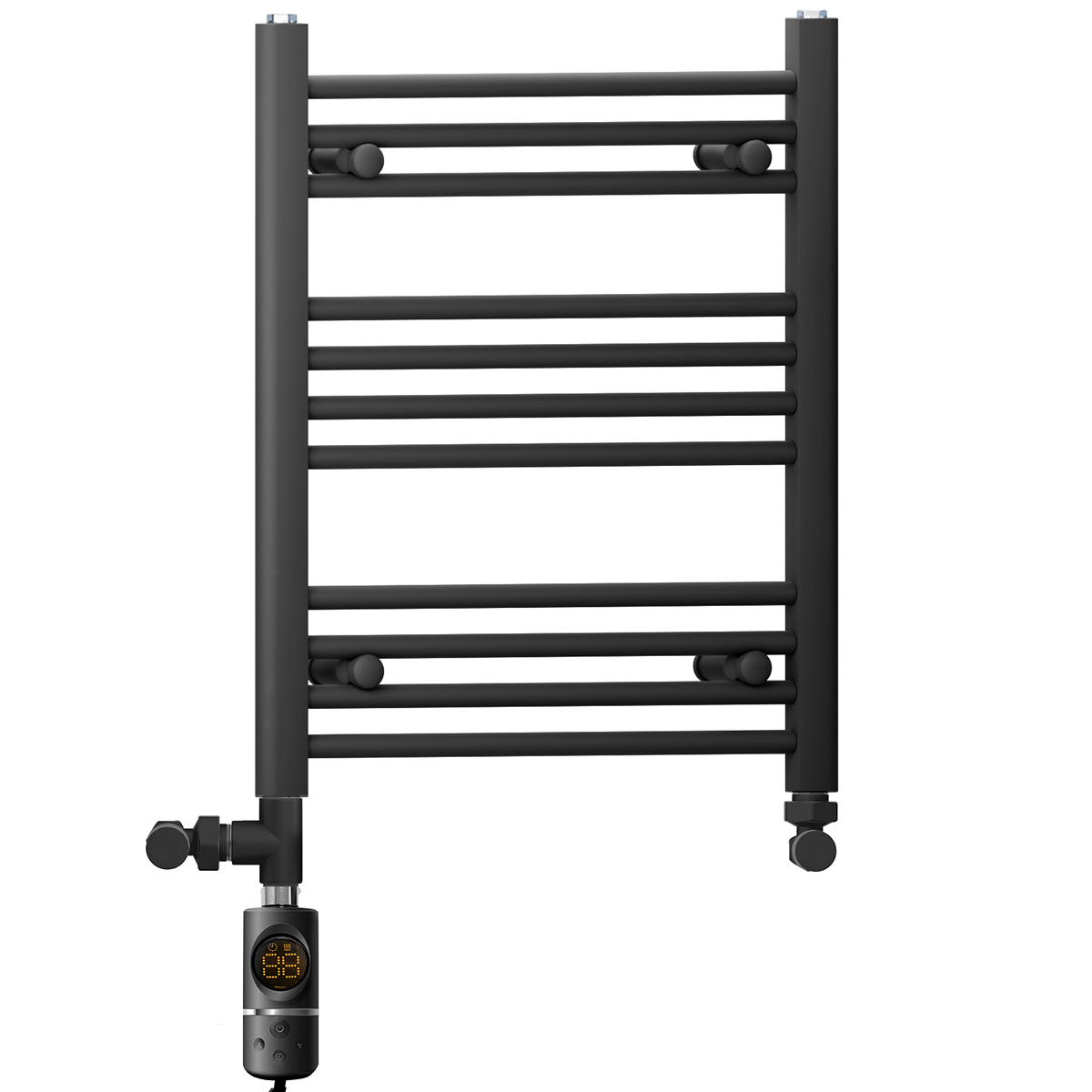  Dual Fuel 500 x 600mm Straight Matt Black Heated Towel Rail - (incl. Valves + Electric Heating Kit)