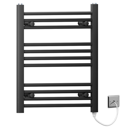  450mm Wide - 600mm High Flat Black Electric Heated Towel Rail Radiator 