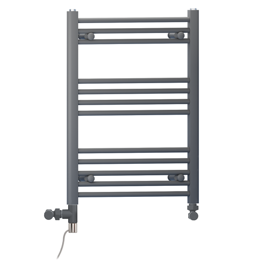 Sèche-serviettes droit bi-énergie 400 x 700 mm gris anthracite (robinets et kit de chauffage électrique inclus) 