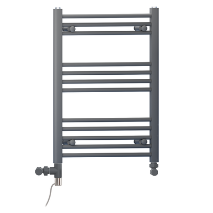  Dual Fuel 550 x 700 mm gerader anthrazitgrauer Handtuchheizkörper – (inkl. Ventile + Elektroheizungs-Kit) 