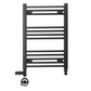 Dual Fuel 550 x 700mm Straight Matt Black Heated Towel Rail - (incl. Valves + Electric Heating Kit) 
