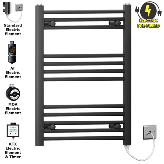550mm Wide - 700mm High Flat Black Electric Heated Towel Rail Radiator 