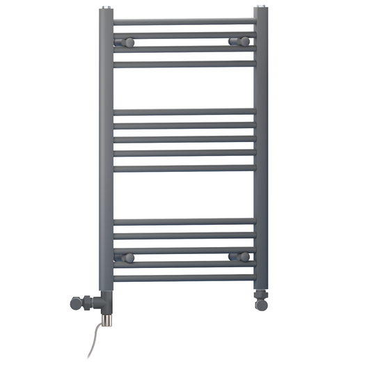 Dual Fuel 550 x 800mm Straight Anthracite Grey Heated Towel Rail - (incl. Valves + Electric Heating Kit) 