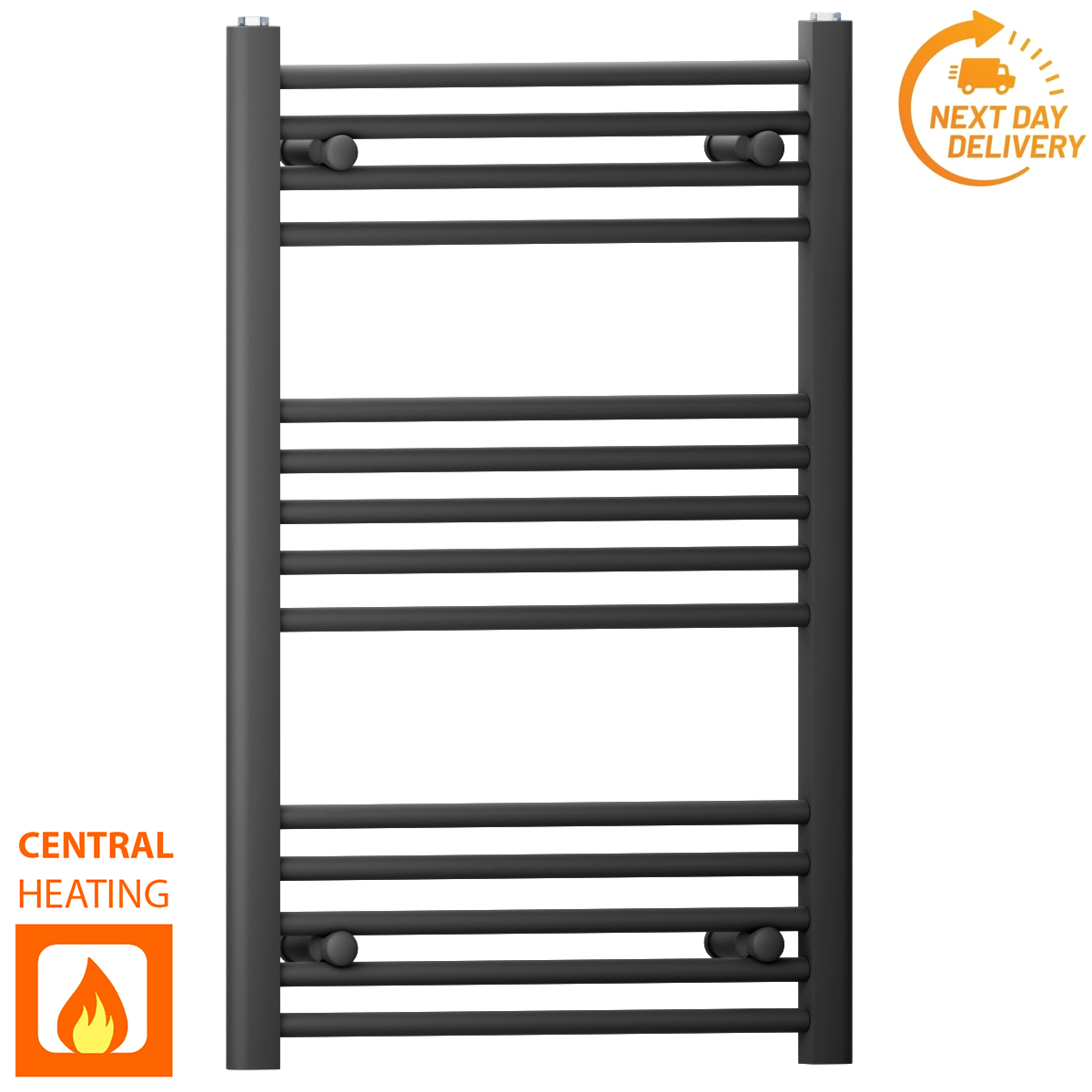  400mm Wide - 800mm High Flat Black Heated Towel Rail Radiator