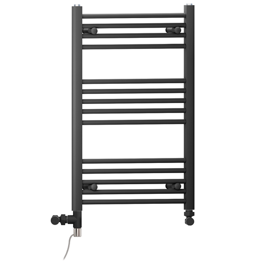 Sèche-serviettes droit bi-énergie noir mat 450 x 800 mm (avec vannes et kit de chauffage électrique) 