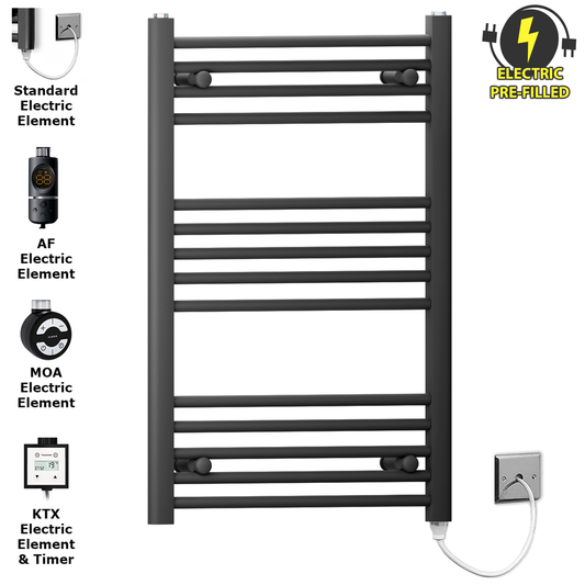 Radiateur sèche-serviettes électrique noir mat de 600 mm de large et 800 mm de haut 