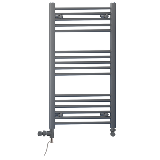 Dual Fuel 450 x 900mm Straight Anthracite Grey Heated Towel Rail - (incl. Valves + Electric Heating Kit) 
