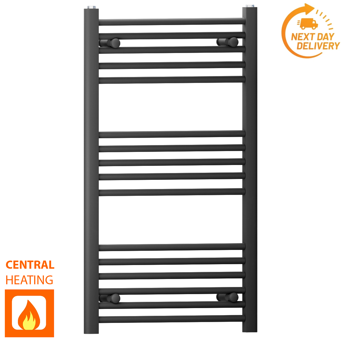  500mm Wide - 900mm High Flat Black Heated Towel Rail Radiator