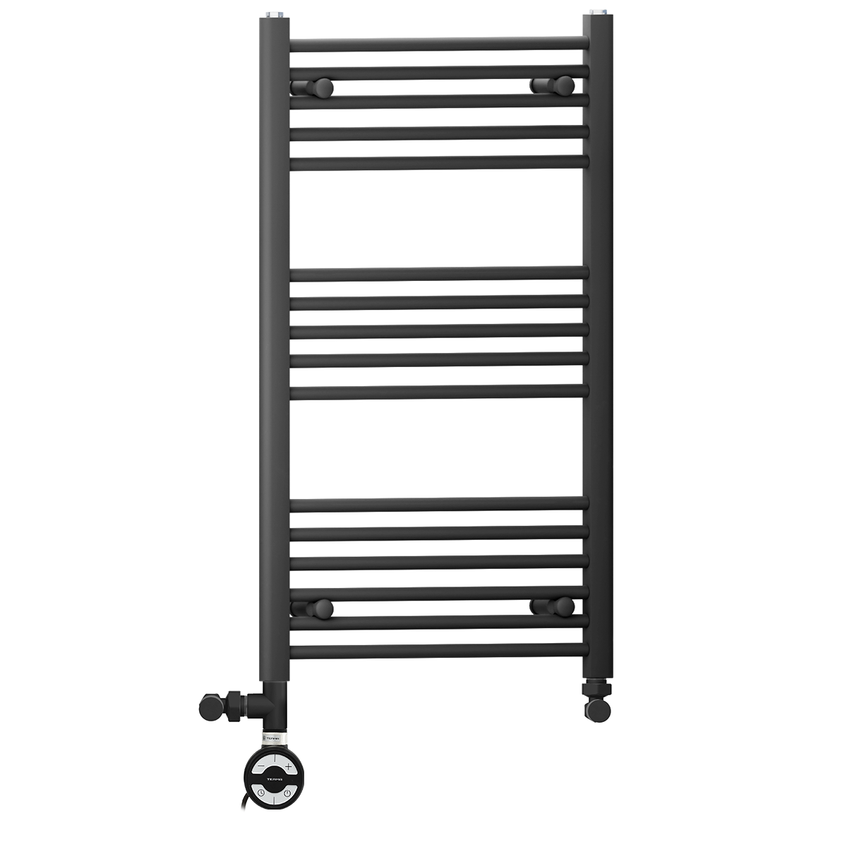  Sèche-serviettes droit noir mat bi-énergie 450 x 900 mm (avec vannes et kit de chauffage électrique)