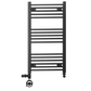 Dual Fuel 600 x 900mm Straight Matt Black Heated Towel Rail - (incl. Valves + Electric Heating Kit) 