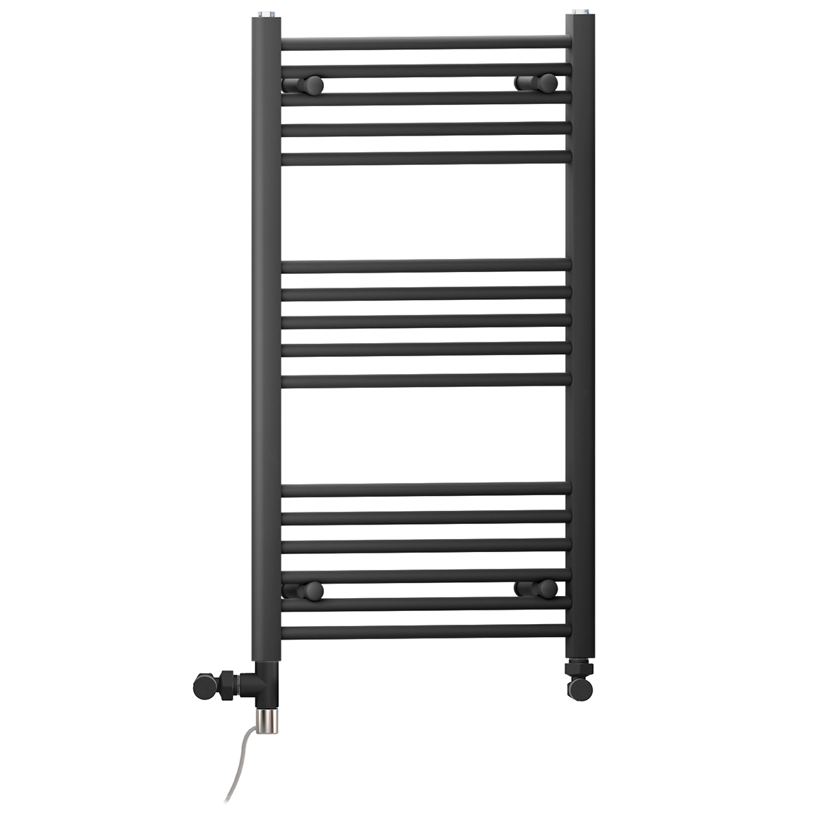  Sèche-serviettes droit noir mat bi-énergie 450 x 900 mm (avec vannes et kit de chauffage électrique)