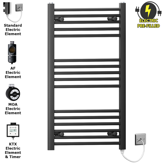 550mm Wide - 900mm High Flat Black Electric Heated Towel Rail Radiator 