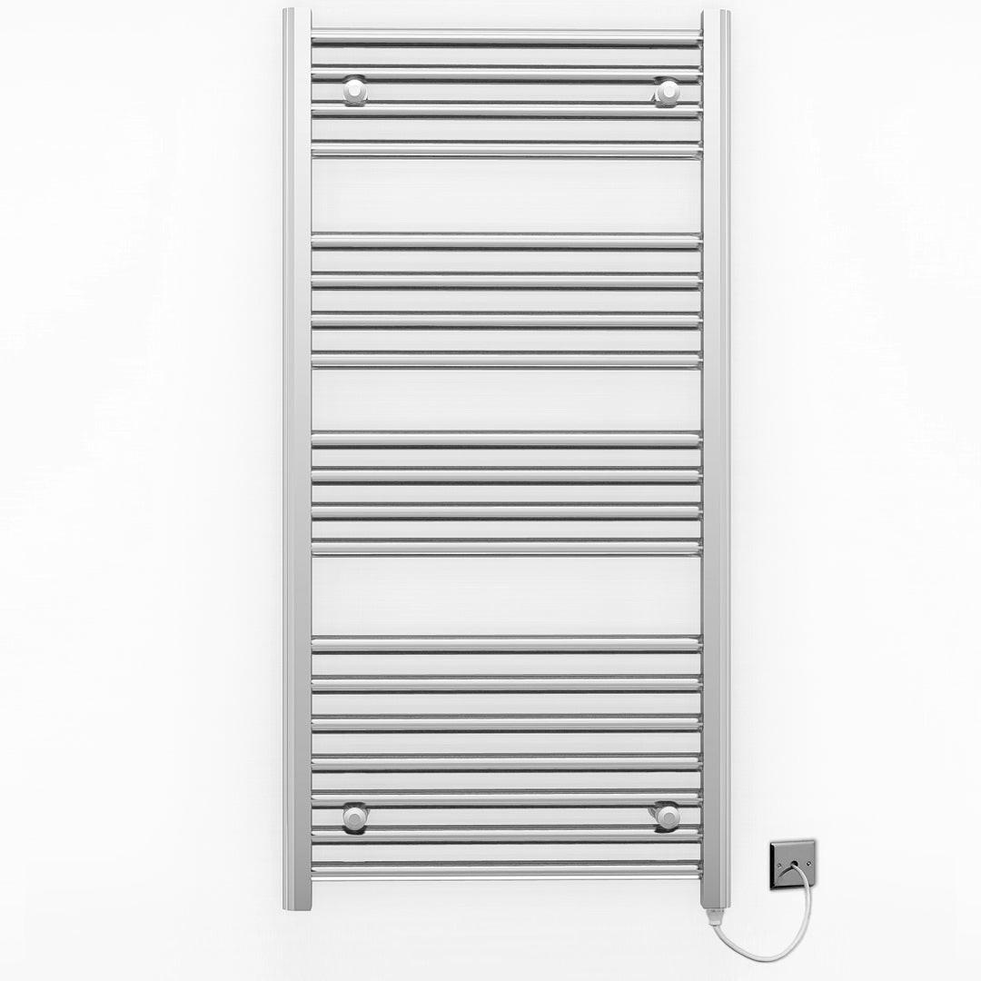 500mm Wide - 900mm High Flat Chrome Electric Heated Towel Rail Radiator