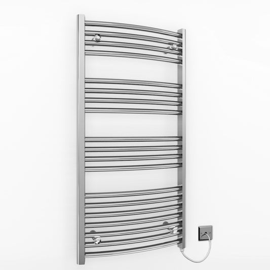 400mm Wide - 1000mm High Curved Chrome Electric Heated Towel Rail Radiator