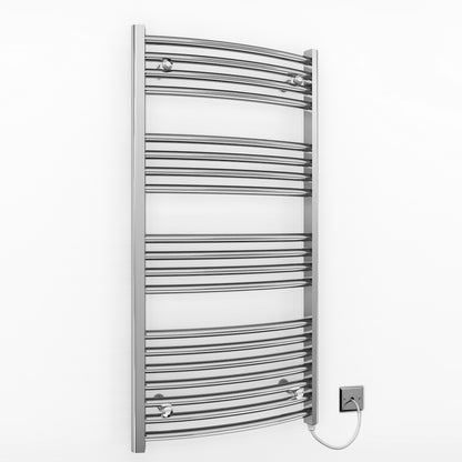 500mm Wide - 1000mm High Curved Chrome Electric Heated Towel Rail Radiator