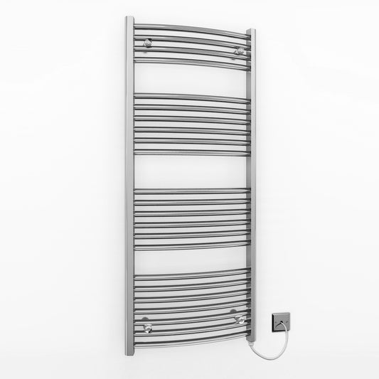 400mm Wide - 1200mm High Curved Chrome Electric Heated Towel Rail Radiator