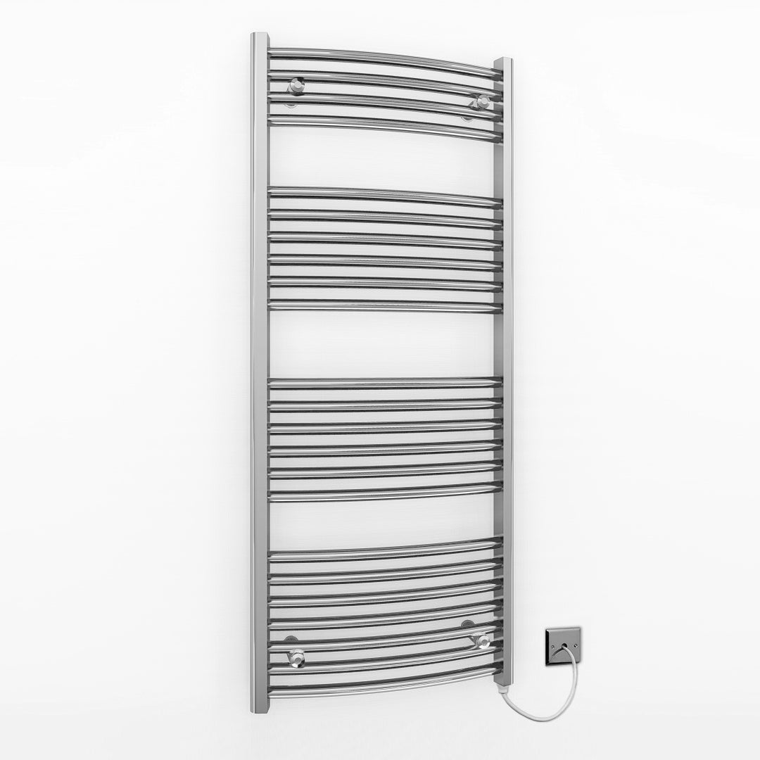 550mm Wide - 1200mm High Curved Chrome Electric Heated Towel Rail Radiator