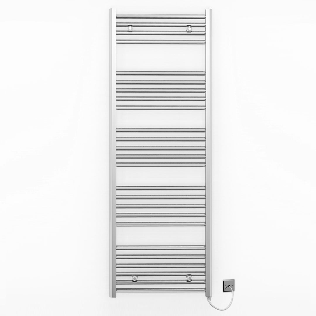  500mm Wide - 1400mm High Flat Chrome Electric Heated Towel Rail Radiator