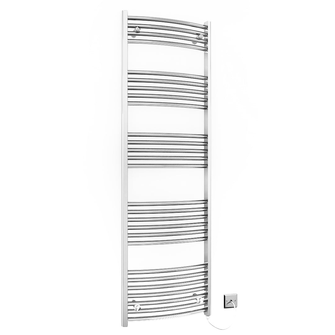  500mm Wide - 1600mm High Curved Chrome Electric Heated Towel Rail Radiator