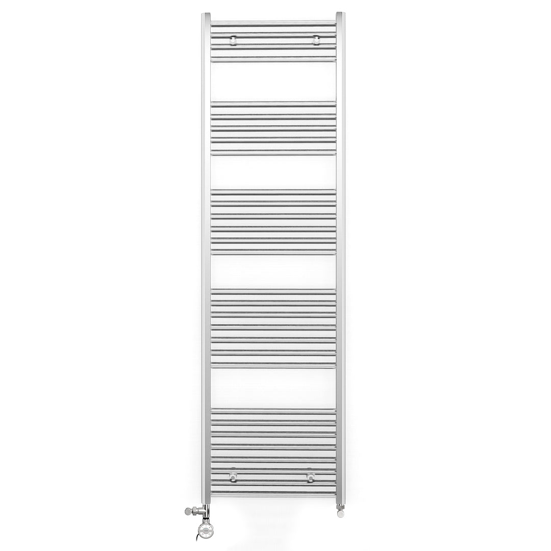 Dual Fuel 550 x 1700mm Straight Chrome  Heated Towel Rail Radiator- (incl. Valves + Electric Heating Kit)