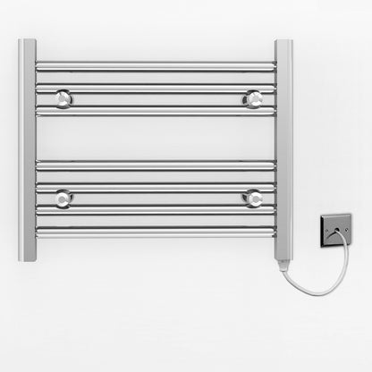  500mm Wide - 400mm High Flat Chrome Electric Heated Towel Rail Radiator 