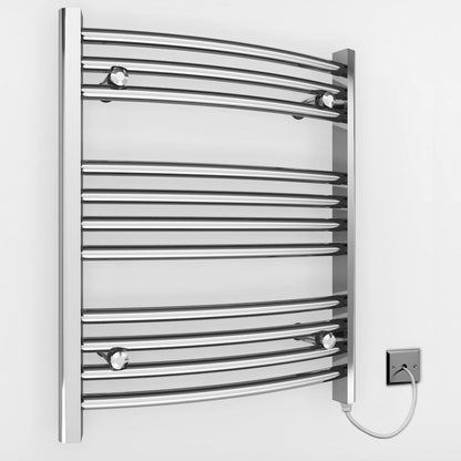  600mm Wide - 600mm High Curved Chrome Electric Heated Towel Rail Radiator 