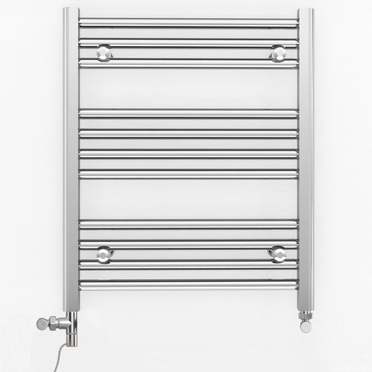 Dual Fuel 500 x 600mm Straight Chrome  Heated Towel Rail Radiator- (incl. Valves + Electric Heating Kit)